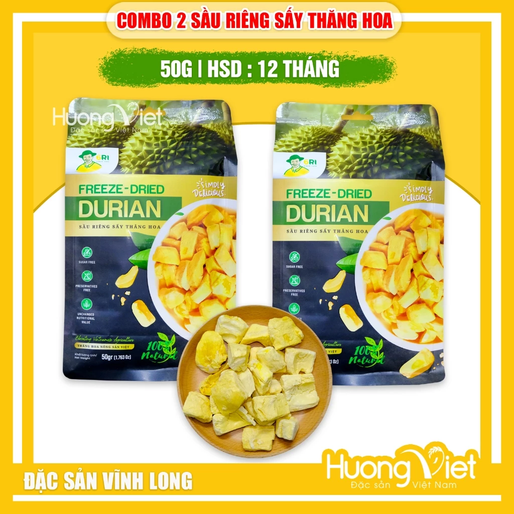 COMBO 2 Sầu riêng sấy thăng hoa 6RI, đặc sản sầu riêng Việt Nam